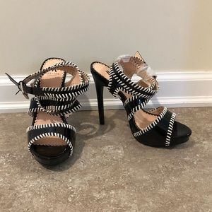 Madison by Shoedazzle Black & White Ankle Strap Stiletto Heels